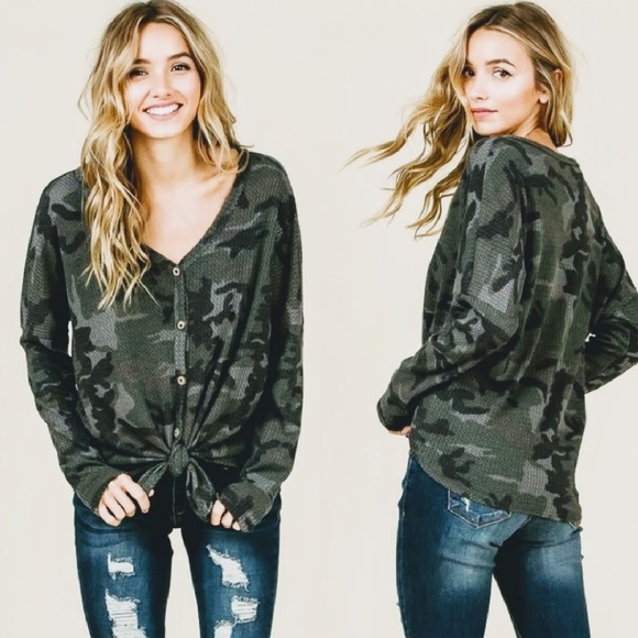 Camo, Thermal Front Tie Top, NWT - Picture 5 of 6